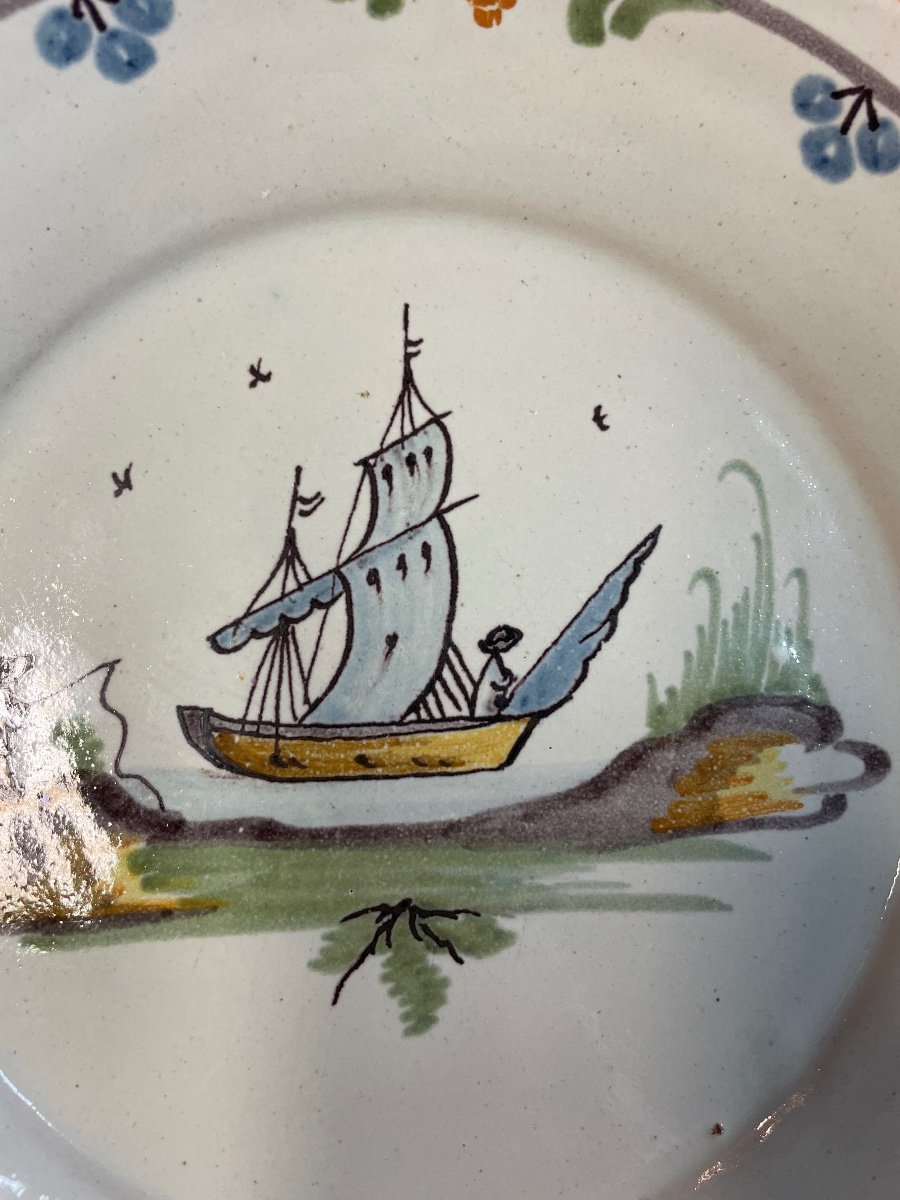 Nevers - Marine De Loire Earthenware Plate 18th Century-photo-3